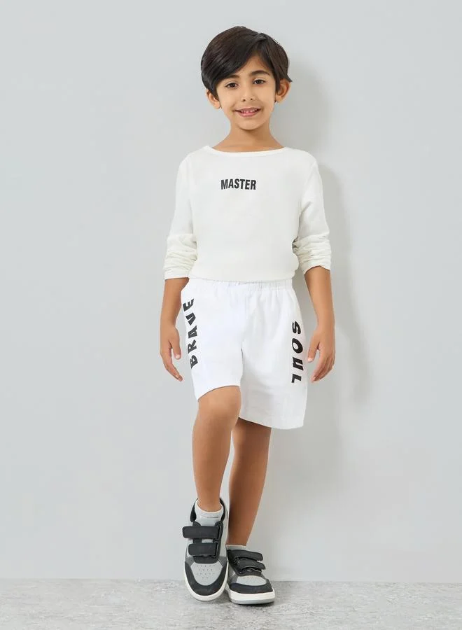 Styli Kids White Cotton Shorts with Print